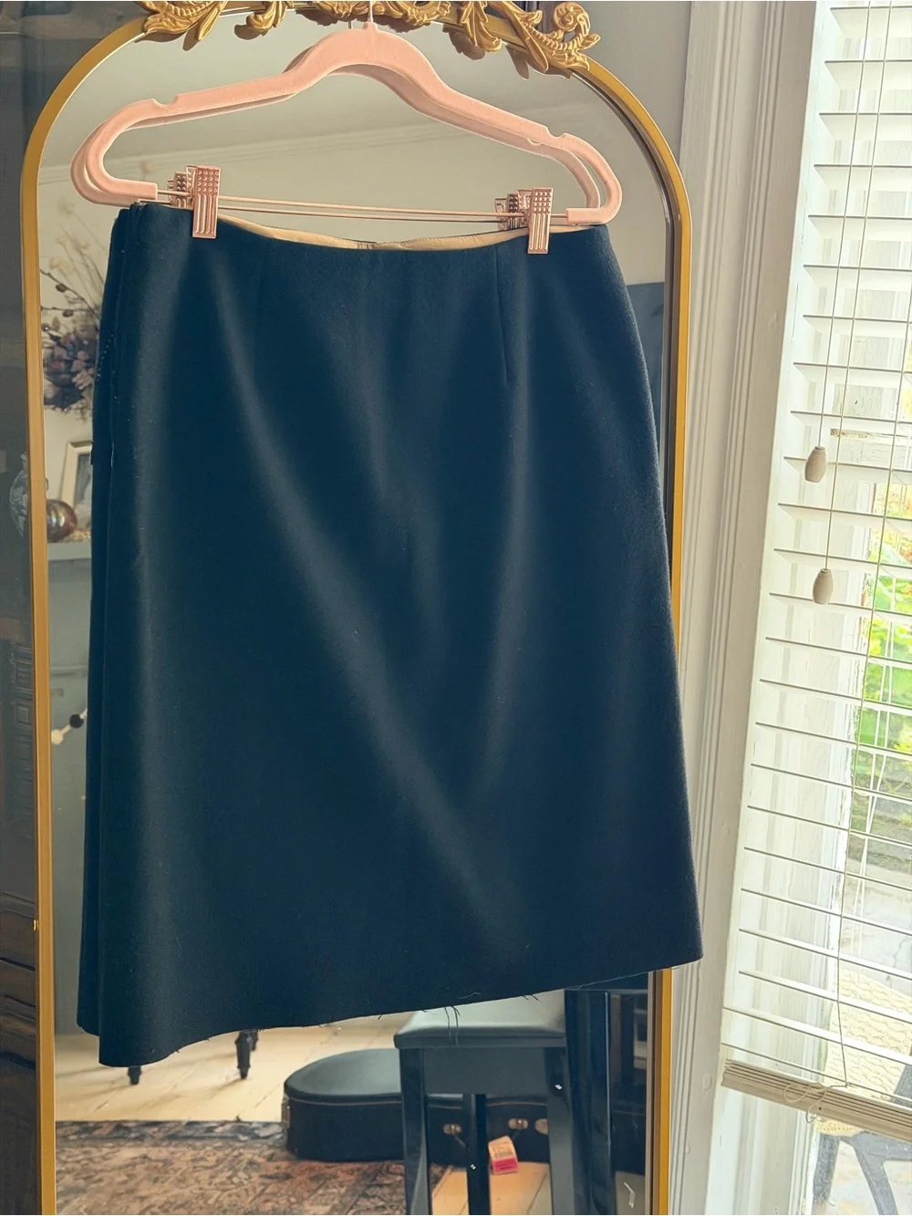 J. Crew Wool Blend Black Pencil Skirt with Tan Contrast Stitching
